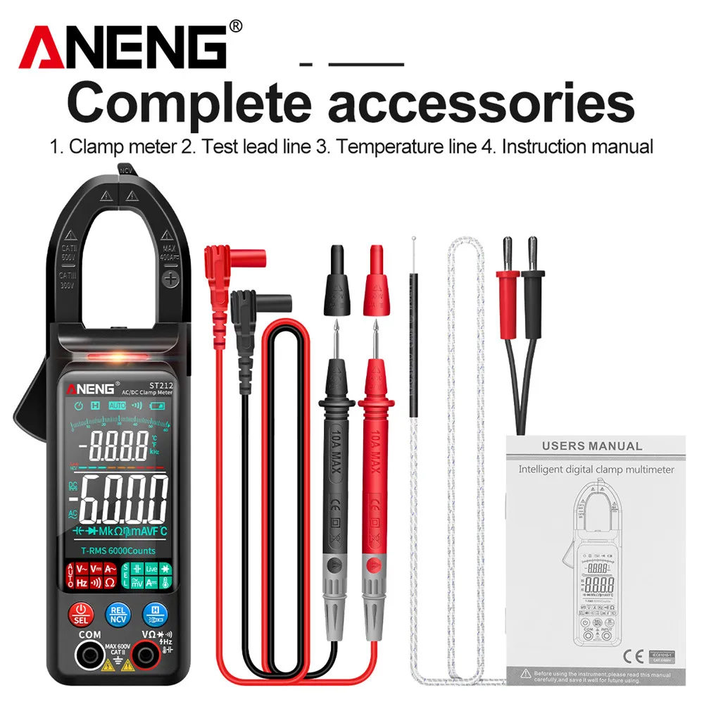 plastic caliper ANENG ST212 Digital Clamp Meter 6000 Counts DC/AC Current 400A Amp Multimeter Large Color Screen Voltage Tester Car Hz NCV Ohm plastic tape measure Measurement & Analysis Tools