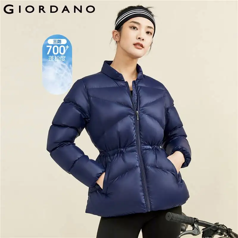 

GIORDANO Women Down Jackets Waterproof Drawstring Waist 85% Duck Down Jackets Lightweight Stand Collar Casual Jackets 05372707