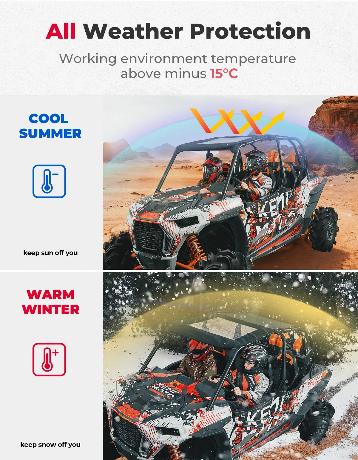 최대 음영 범위와 완전 방수, 쉬운 설치로 편의성과 안전성을 높여주는 RZR UTV 1680D 소프트 탑 루프 방수 햇빛가리개 텐트