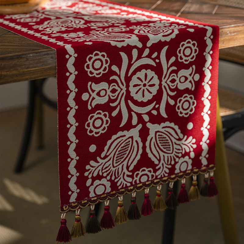 Noel Masa Koşucu İşlemeli Masa Koşucu El-püsküllü Kahve Kapalı Açık Ev Partisi Düğün Masa Dekorasyonu için