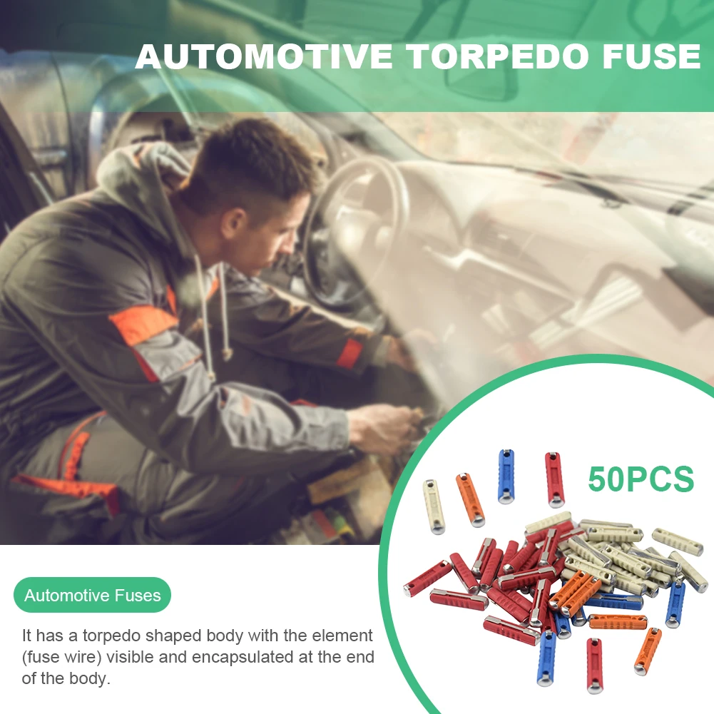 Classic Car Auto Fuses Kit 50Pcs/Set Car Durable Ceramic Fuse Torpedo-Type Assorted Box 5A 8A 16A 25A