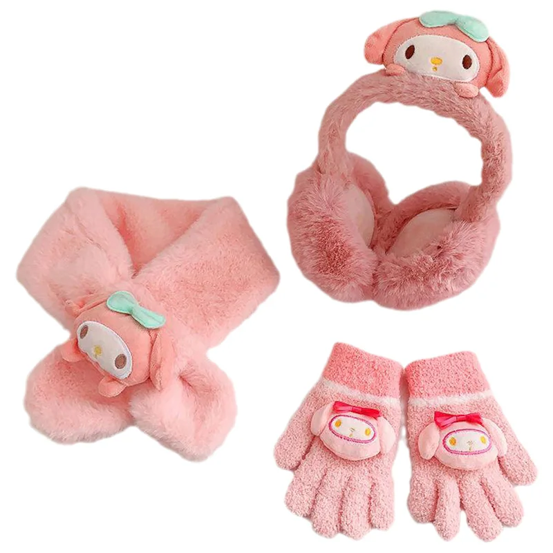 

Kawaii Sanrioed Anime Kittys Winter Soft Comfortable Warm Windproof Children Scarf Gloves Ear Warmer Christmas Brithday Gift