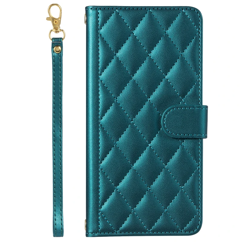 Diamond Lattice Leather Wallet Case - Elegant Protective Cover
