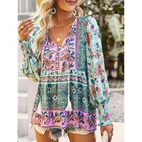 Plus Size 1XL-5XL New Autumn Women's Temperament Casual Printed V-neck Long-sleeved Loose Blouse Shirt Commuting Style Clothes - Image 2