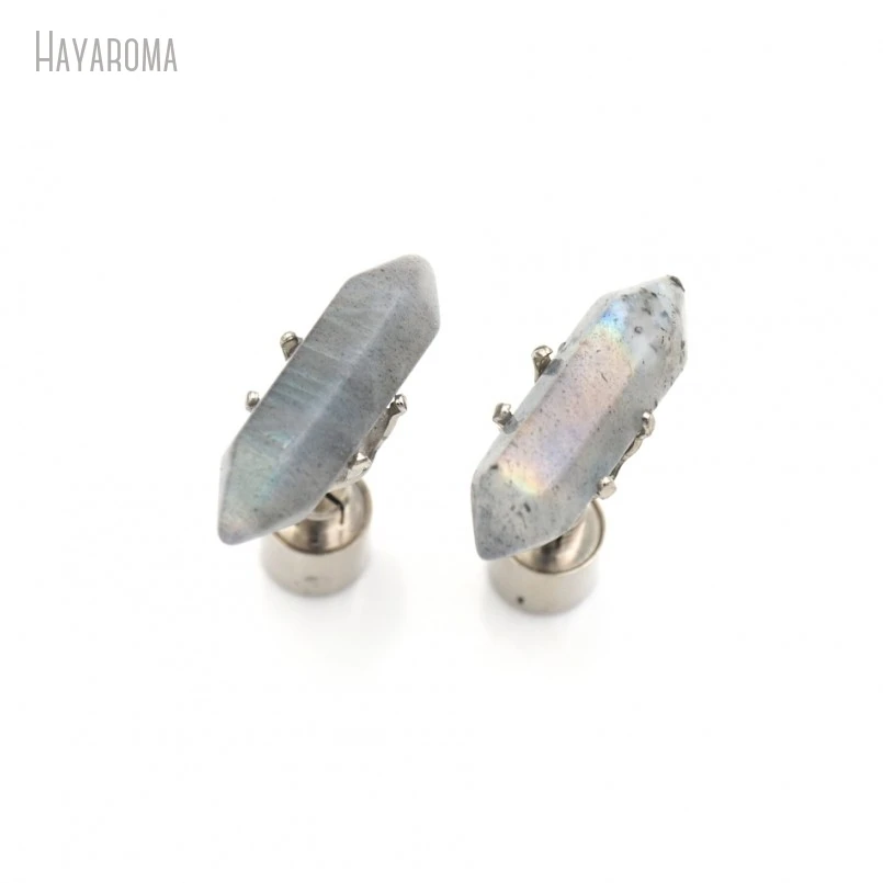 

Серьги-гвоздики серебристого цвета с лунным камнем, 10 шт.