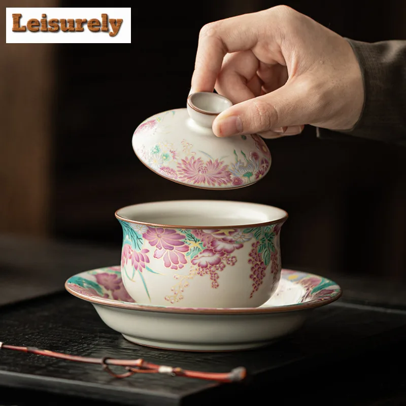 170ml Pork Fat Jelly Little Garden Gaiwan Handmade Tea Tureen Tea Bowl With Lid Kit Tea Making Cover Bowl Tea Items Decoration