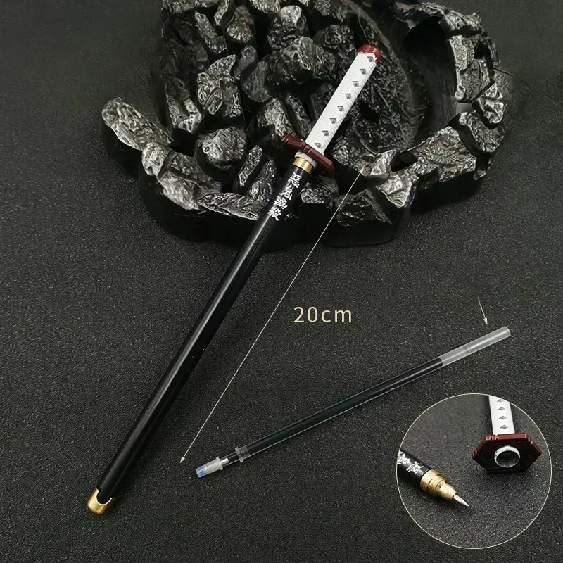 Demon Slayer Anime Model Gel Pen 0.5mm Black Refill Pen Rack Cosplay Prop Sword For Kid Student Gift