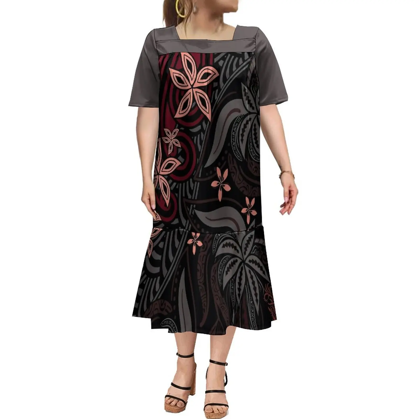 

Muumuu Summer Women'S Short Sleeve Dress Polynesian Islands Design Fashion Fishtail Dress 6xl Free Shipping