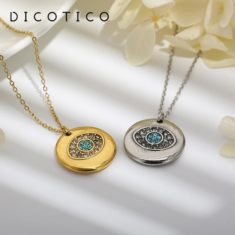 Blue Eyes Turkish Evil Eye Pendant Necklace Stainless Steel Charm