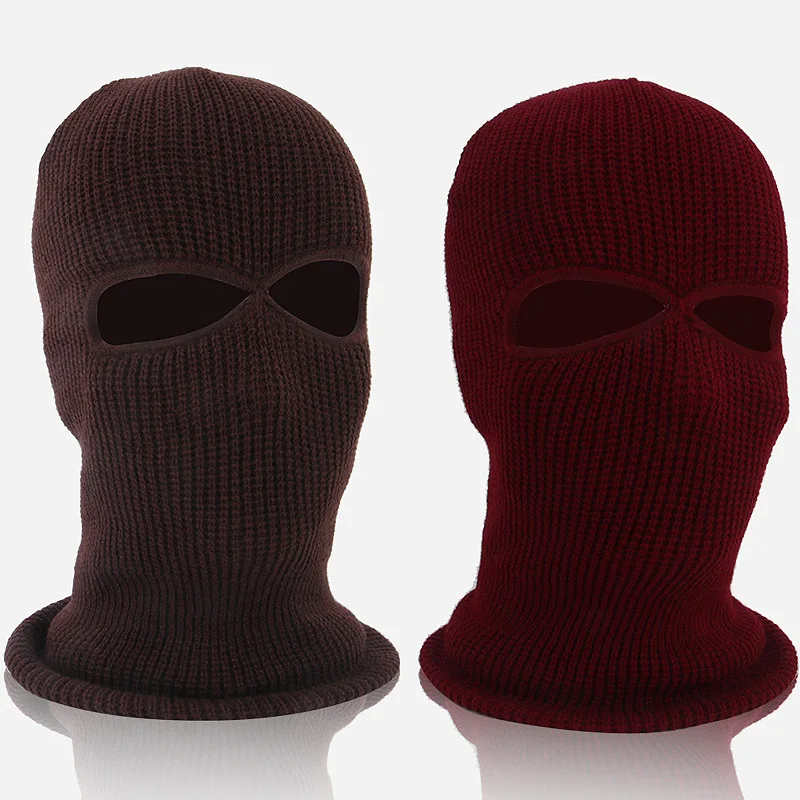 2-Hole Knitted Full Face Cover Cap Ski Neck Gaiter Winter Balaclava Warm Knit Beanie for Outdoor Sports Funny Party Riding Hat