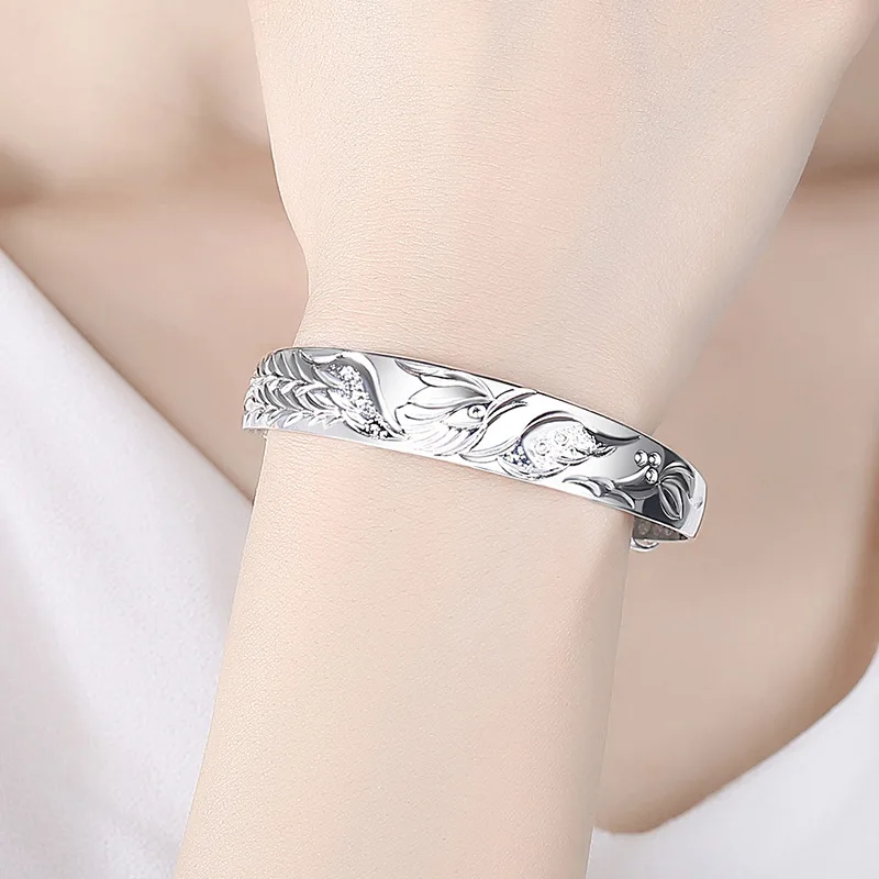 925 Sterling Silver Noble Phoenix Bracelets Bangle Wedding Jewelry