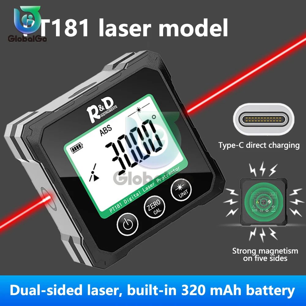 

R&D PT180 PT181 Laser Digital Protractor Angle Measure Inclinometer 3 in 1 Laser Level Box Type-C Charging Angle meter for home