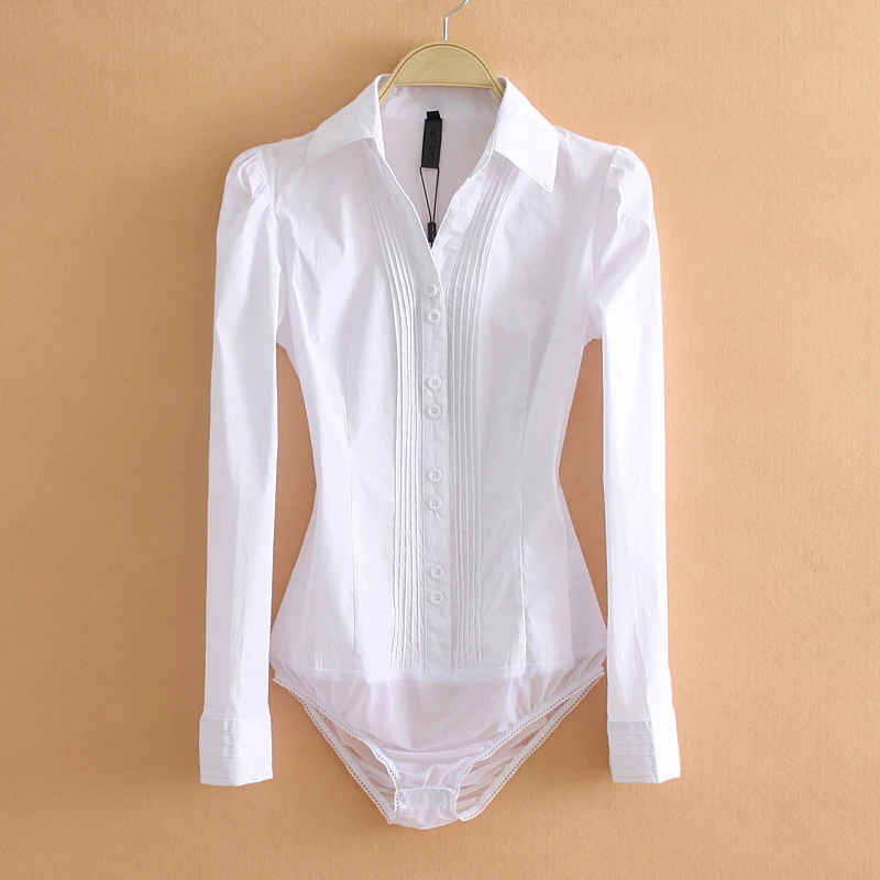 ElegantBodysuitsWomenOfficeLadyWhiteBodyShirtLongSleeved