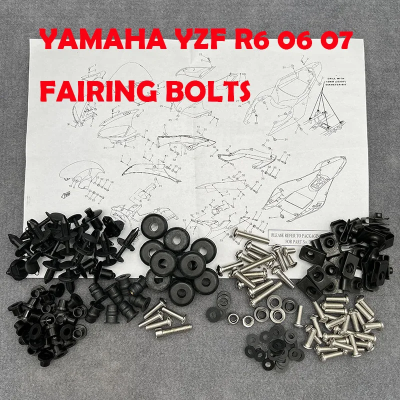 Fit For Yamaha YZF R6 06 07 YZF-R6 2006 2007 Motorcycle Fairing Bolts Kit Clips Bodywork Screw Nuts Screws Fasteners