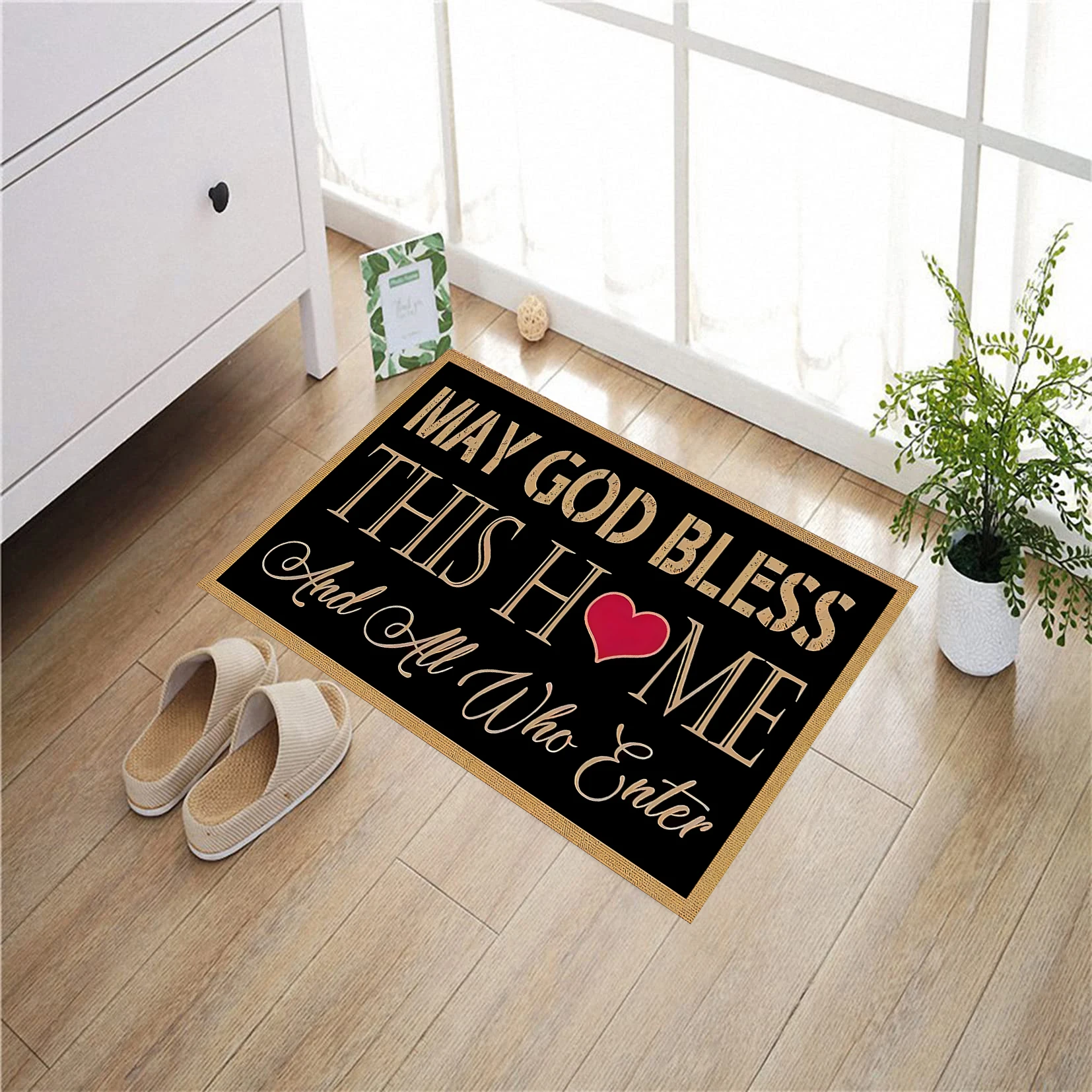 

May God Bless This Home and All Who Enter Doormat Rubber Anti-Slip Christmas Hallway Rug 2024 Floor Indoor Room Decor Door Mat