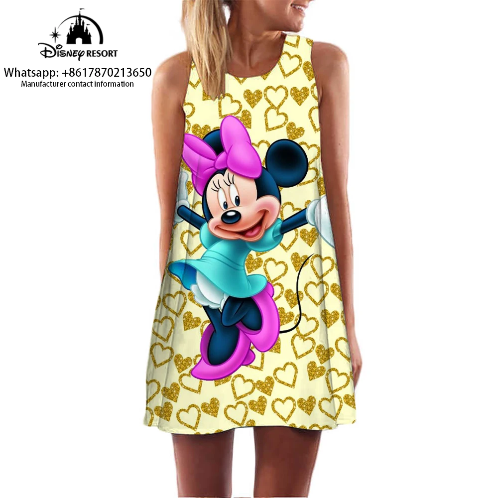 

2024 Sleeveless Women’s Fashion Mini Dress Disney 3D Print Street Style Women’s Loose Casual Dress