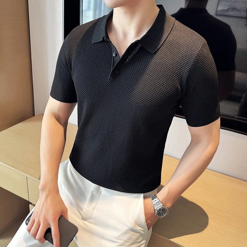 Men's Summer High Quality Short-sleeved Polo Shirts Male Slim Fit Fashion Knit Solid Color Polo Shirts 4XL-M