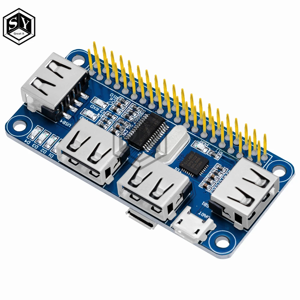 Enhanced USB Hub HAT Extension Board with Serial Debugging Functionality