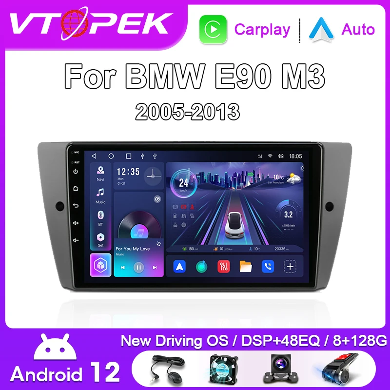Vtopek 자동차 라디오 멀티미디어 플레이어, BMW 3 시리즈 E90, E91, E92, E93, 2005 2013 내비게이션, 카플레이, DVD, 안드로이드, 2 Din
