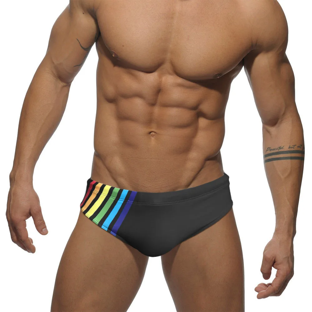 

New Rainbow Swimming Trunks Men's Sexy Belt Push Pad Beach Seaside Youth Swimming Trunks European And American Fashion Briefs