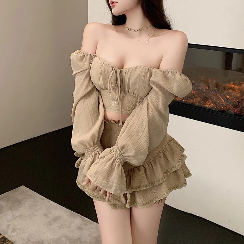 y2k Blouse Elegant Women Solid Color V Neck Lace Patchwork Long Sleeve Shirt Tops 2000s Fairycore Clothing Streetwear