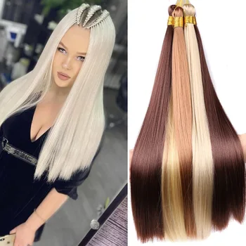 Bone Straight Silky Crochet Braiding Hair Synthetic Bulk High Temperature Hair Bundles Extension 28 Inch 150g Per Pack for Women 1