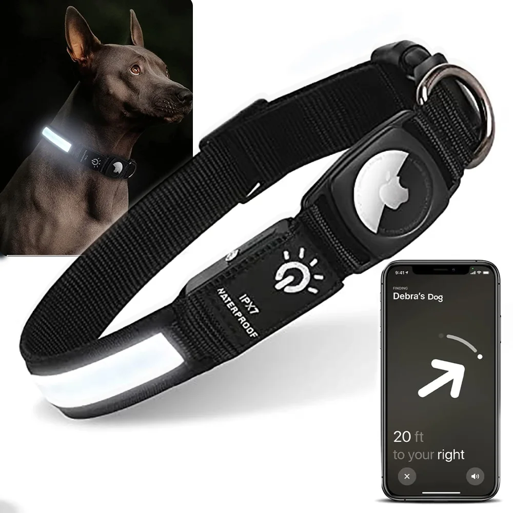 Collier de chien LED WaterVerde pour Apple Airtag, GPS Finder