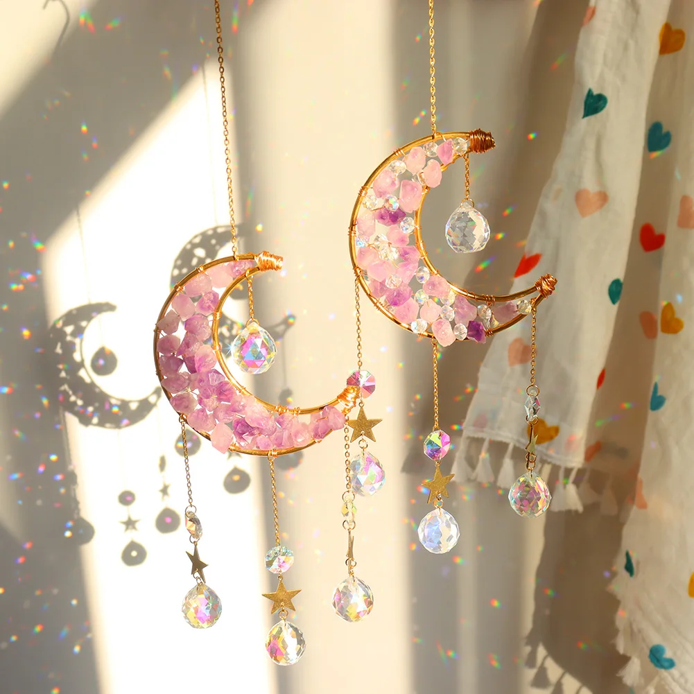 Crystal Pendant Sun Light Catcher Hanging Curtain Windchimes Rainbow Chaser Star Moon Pendant Home Garden Decor Wind Chime