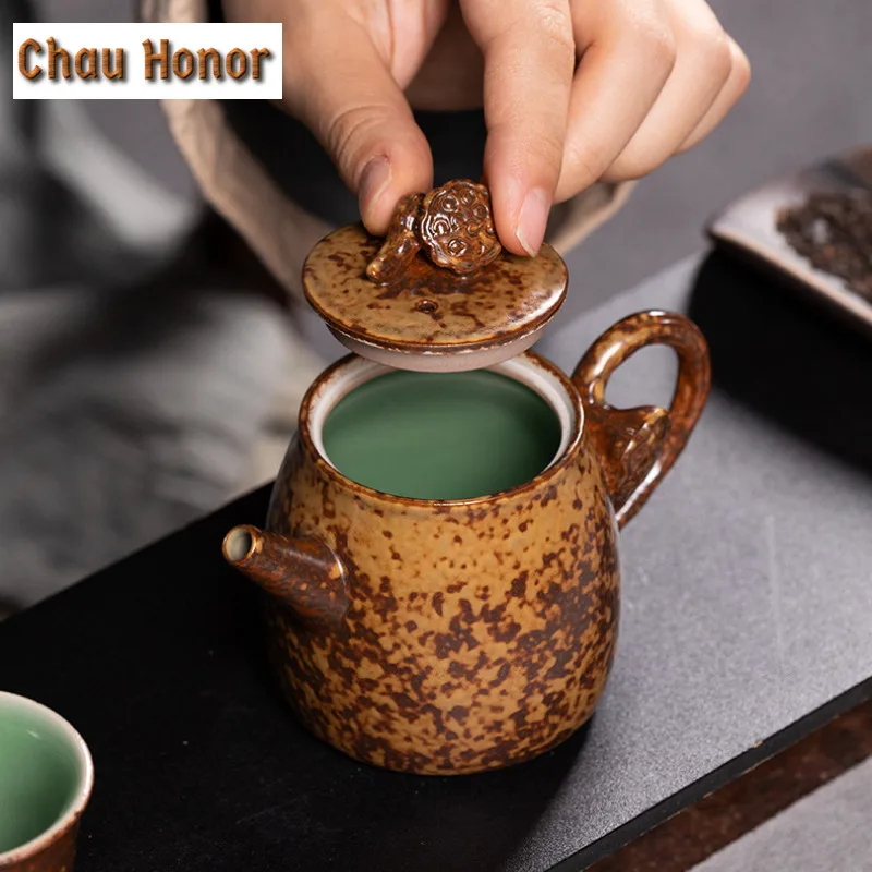 150ml Handmade Longquan Celadon Kiln Change Teapot Antique Tea Infuser Pot Tea Brewing Kettle with Strainer Drinkware Ornaments