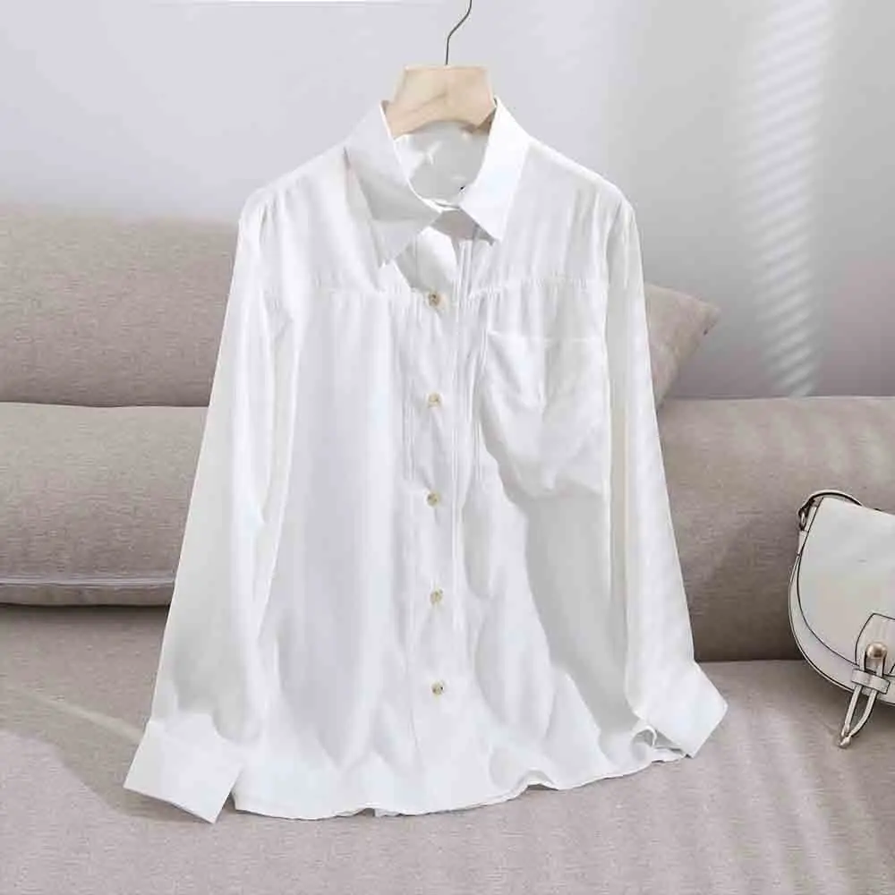 

Женская хлопковая блузка на пуговицах, с длинным рукавом