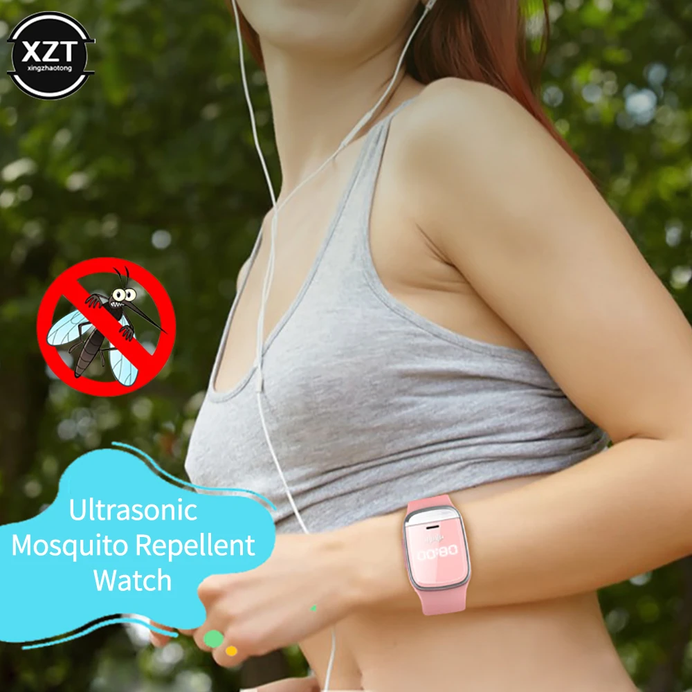 Pulsera ultrasónica repelente de mosquitos, Smartband con reloj, función de monitoreo de temperatura corporal, interior y exterior, Verano