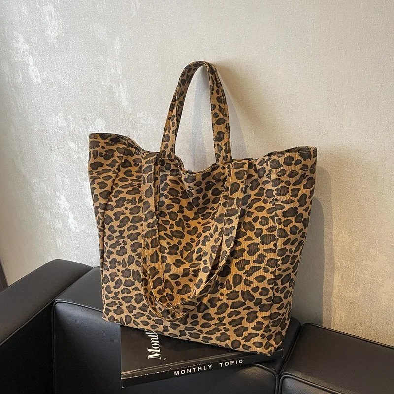 Multi Color Leopard Print Large Canvas Tote Bag main image 1