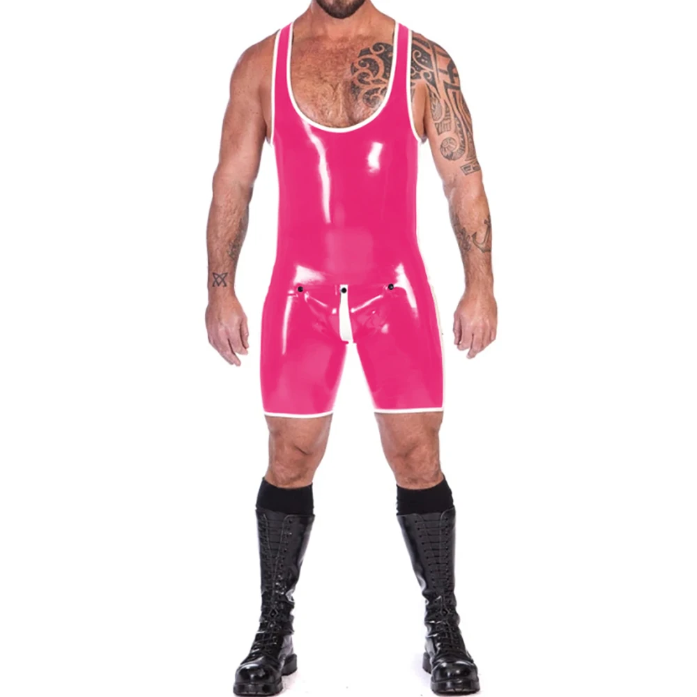 Mens Tank Leotard Punk Sleeveless One-piece Bodysuit U-neck Button Open Crotch Singlet Jumpsuit