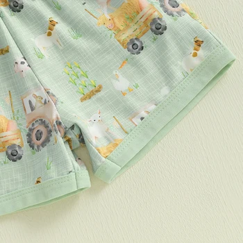 Cute Baby Boy Outfit Set with Tractor Print Tank Top and Elastic Waist Shorts Farm Animal Theme Toddler Clothes 5