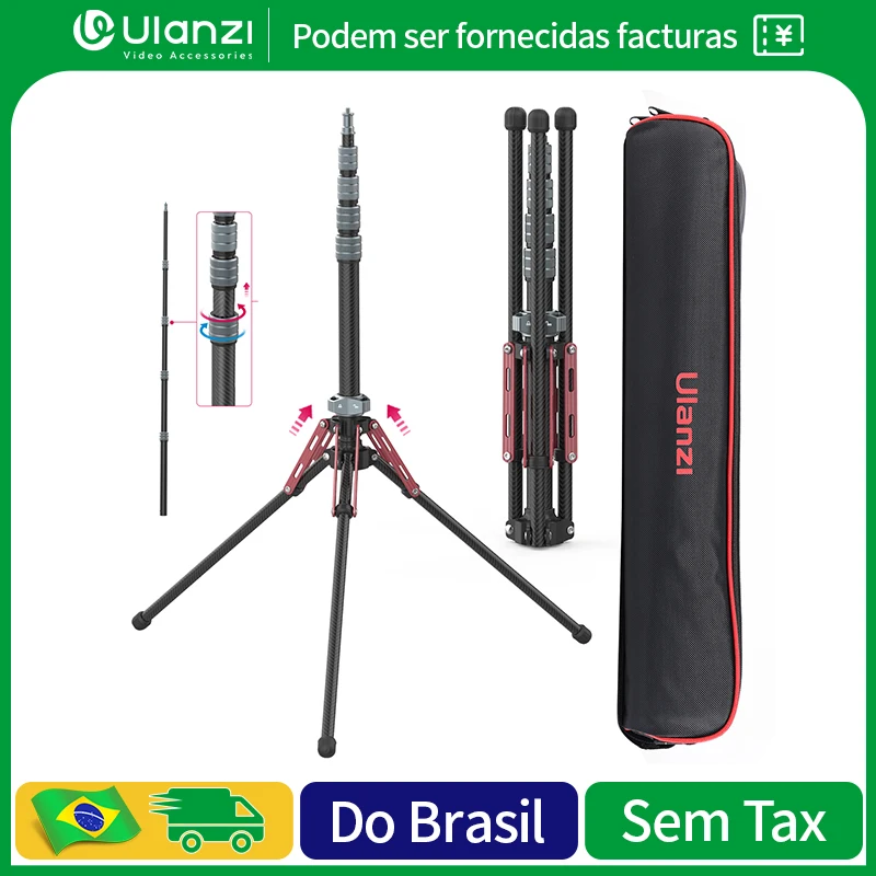 Tripé de Fibra de Carbono Ulanzi MT-49 Ajustável Profissional para Viagem 195cm Monopé para Celular Câmera DSLR Suporte para Softbox Fotográfico
