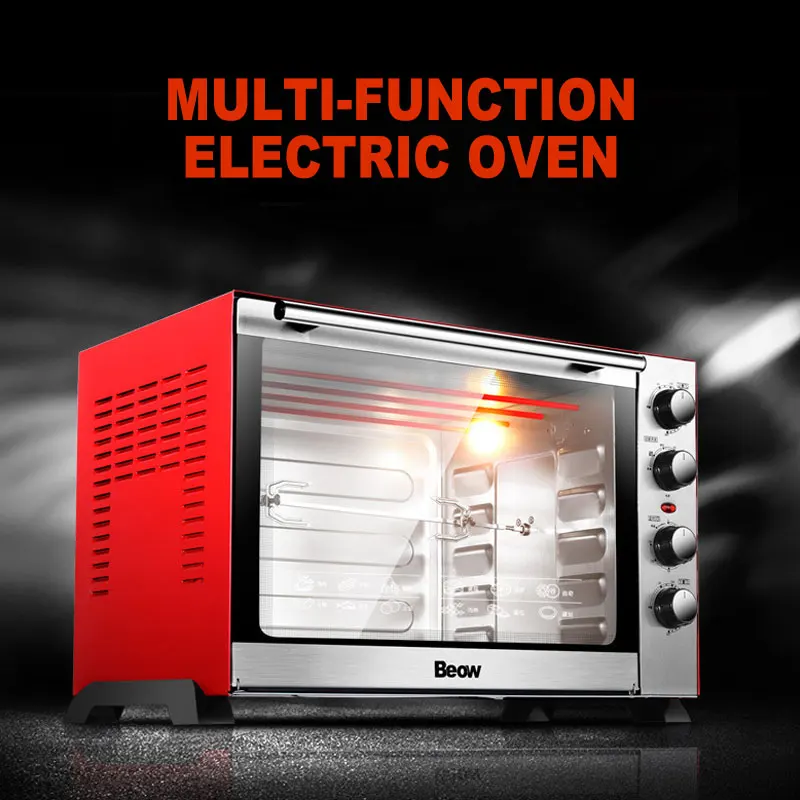 Household Mechanical Electric Oven Temperature Control Electric Oven Stainless Steel Black Crystal Panel 60L