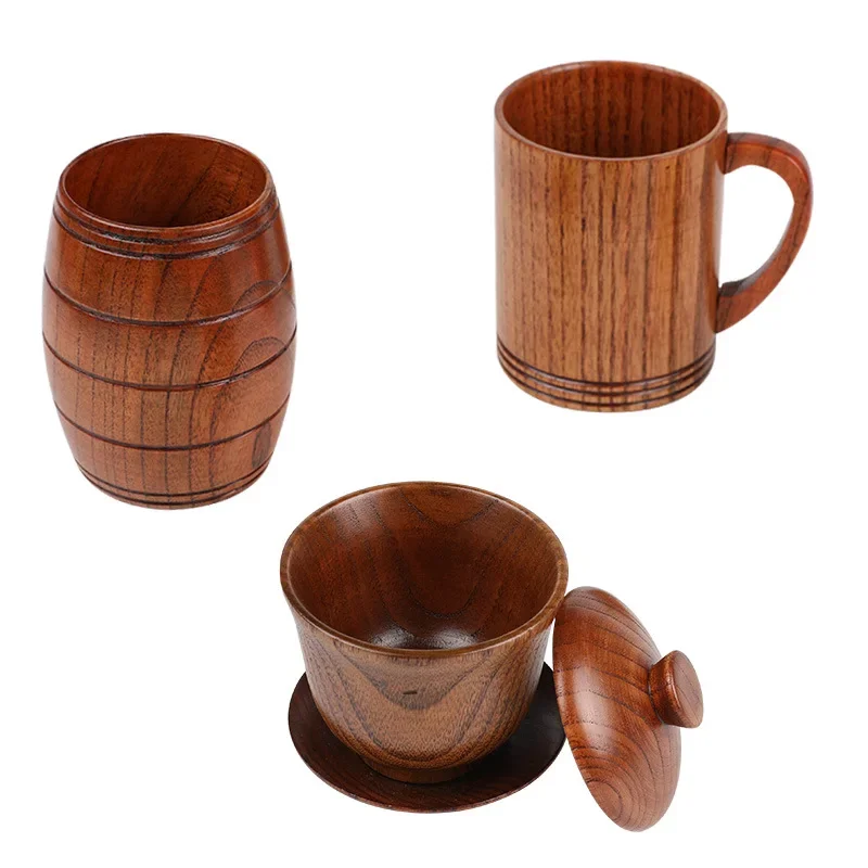 Wooden Tea Cups Natural Solid Wooden Tea Cup Wooden Tea Cups Coffee Mugs  Beer Tea Coffee Milk Water Cup Kitchen Bar Drinkware