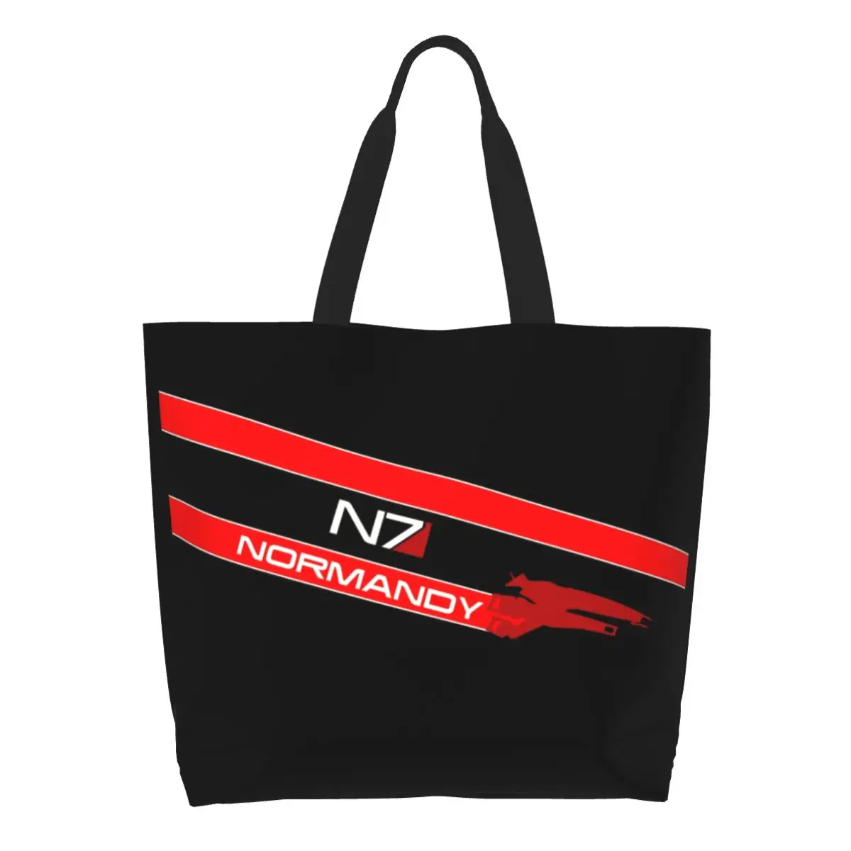 

Custom Reusable Normandy Video Game N7 Shopping Bag n Canvas Tote Bag Portable Effect Alliance Military Groceries Shopper Bags