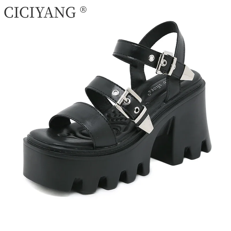 

CICIYANG Women Platform Sandals 9cm Super High Heel Sandal 2024 Summer New Ladies Belt Buckle Roman Sandals Black Open Toe Shoes