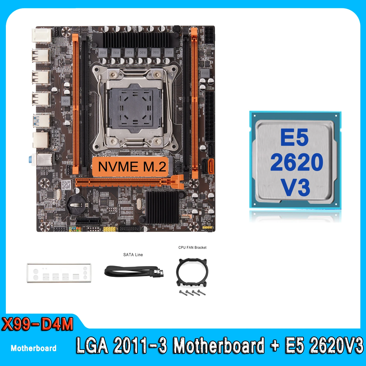 Комплект материнской платы Xeon X99 LGA 2011-3 Kit Xeon E5 2620 V3 CPU PCI-16 USB3.0