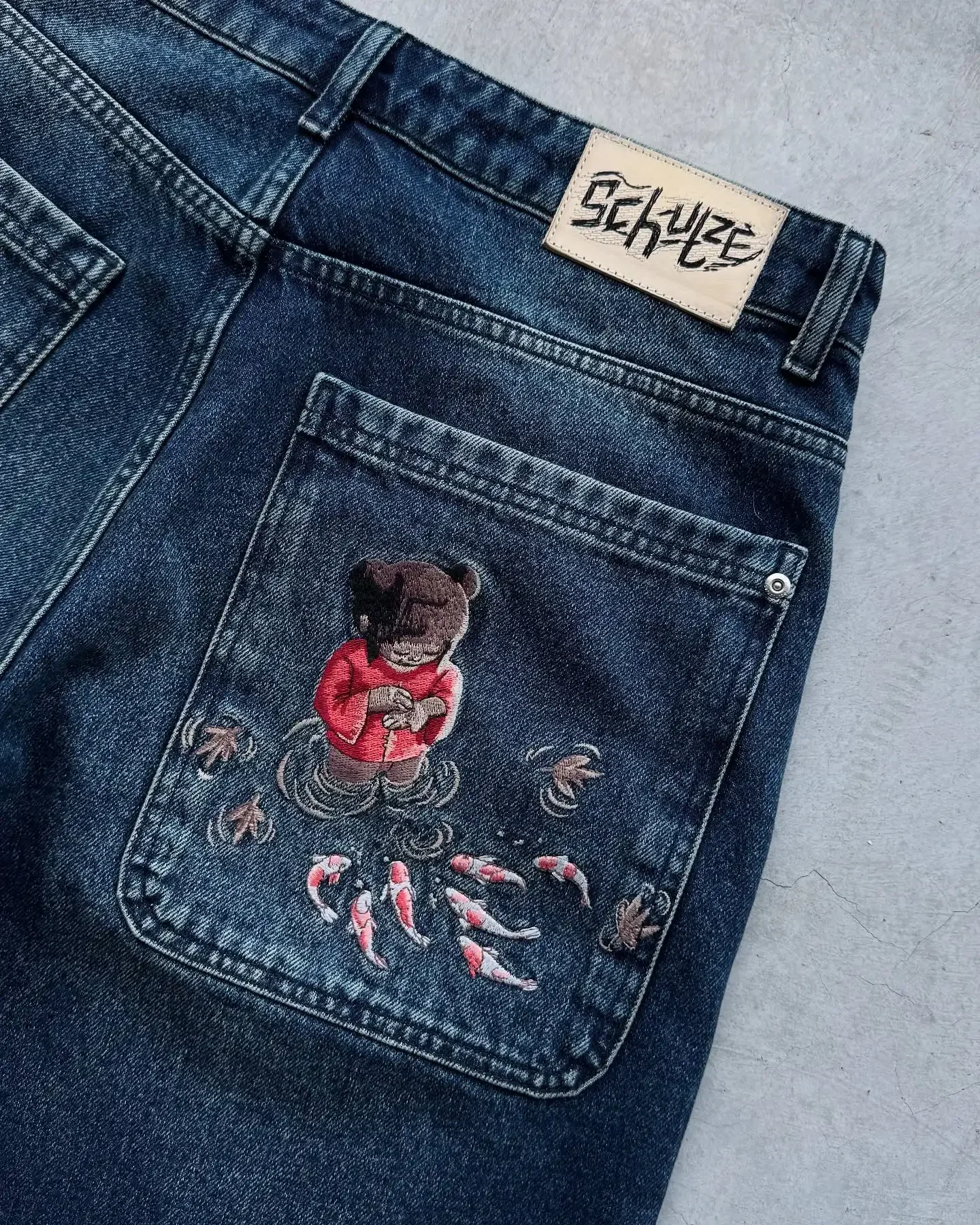 Y2k Vintage Hip Hop Cherry Blossom Pattern Embroidery Denim Shorts Baggy Straight Wide Leg Jeans Short Men Women Street Jorts 5