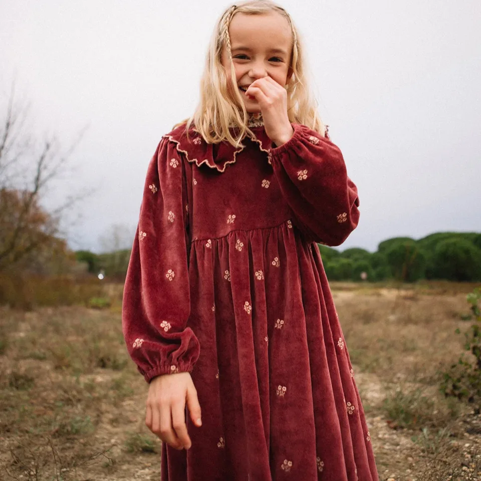 Girls Dress New Winter Bebe Brand Velvet Vintage Christmas Plaid Long Sleeve Wedding Dress Baby Beautiful Toddler Kids Clothes
