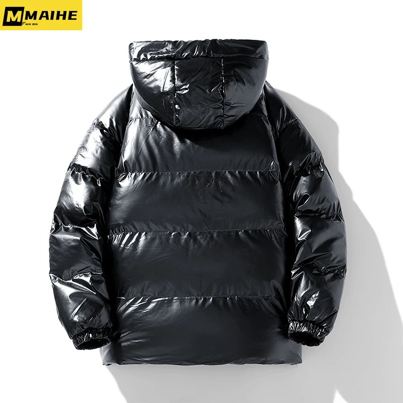 8XL plus-size bright parka for men Thickened waterproof hooded Jacket Retro Fashion Winter Warm coat for men hip hop street wear
