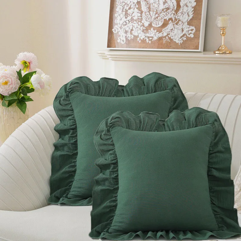 Set of 2 Soft Cotton Ruffle Decor Pillow Covers