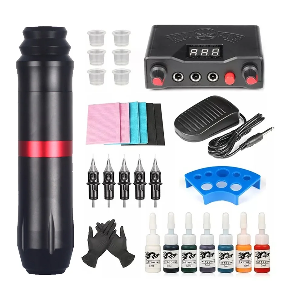 Complete Rocket V6 Tattoo Machine Pen Kit Wireless Tattoo Machine Power