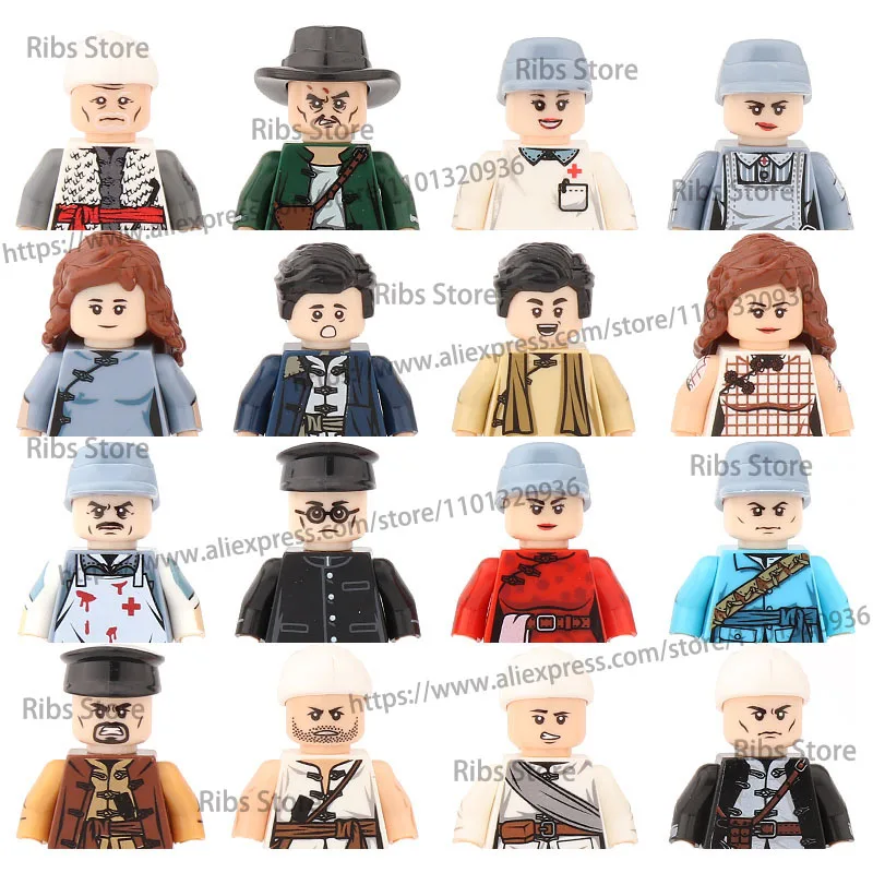 WW2 Soldier Figure Building Blocks City Series Farmer Guerilla Police Teacher Character Model Bricks MOC Toys for Children C416