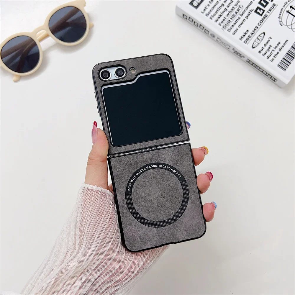 thumbnail image 1 of Magsafe Case for Samsung Z Flip 5 4 Matte PU Leather for Samsung Galaxy Z Flip 3 4 5 Fold 5 Magnetic flip5 Skin Feel flip4 Cover, 1 of 5