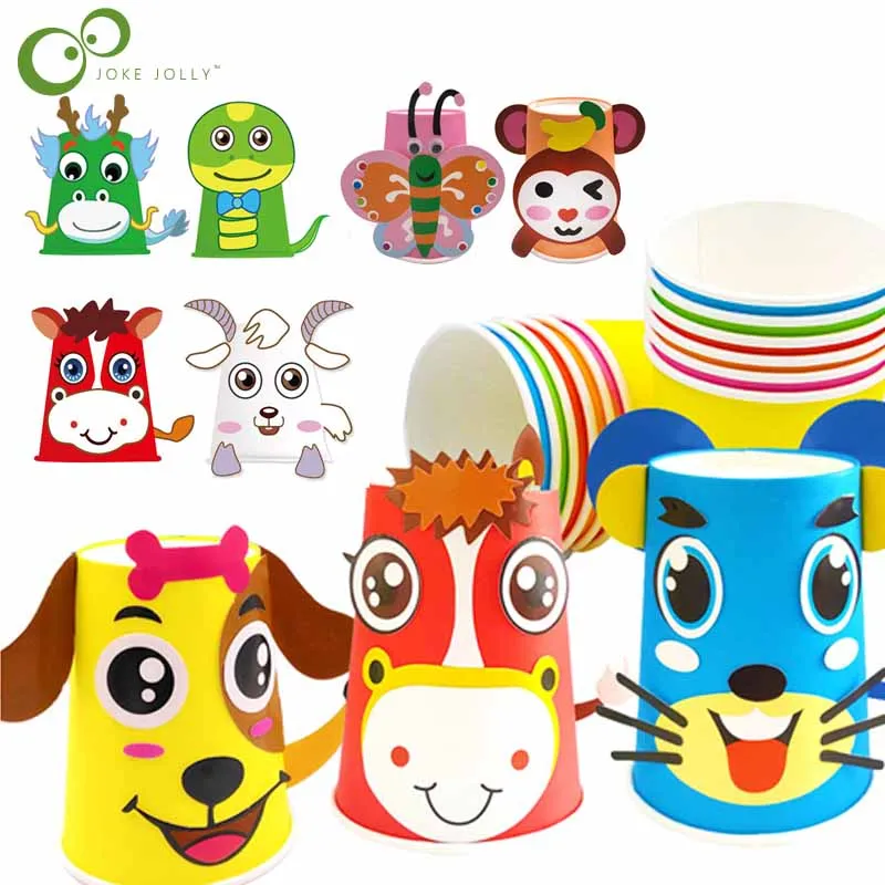 12pcs Children 3D DIY handmade Paper Cups Sticker Material Kit