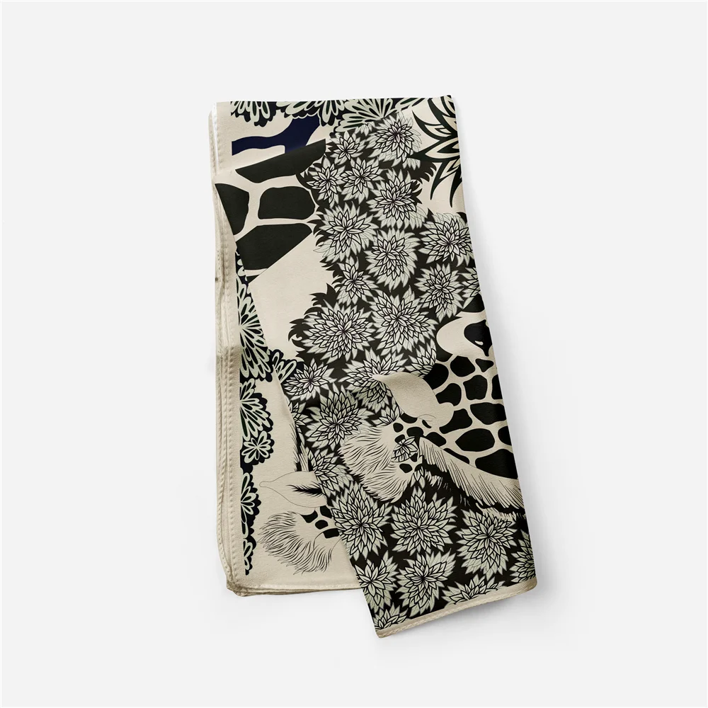 53 cm Marke Giraffe Quadrat Schal Frau 2024 Design Silk Schal Frauen Bandana Luxus Stirnband Hijab Halstuch – Detail 11