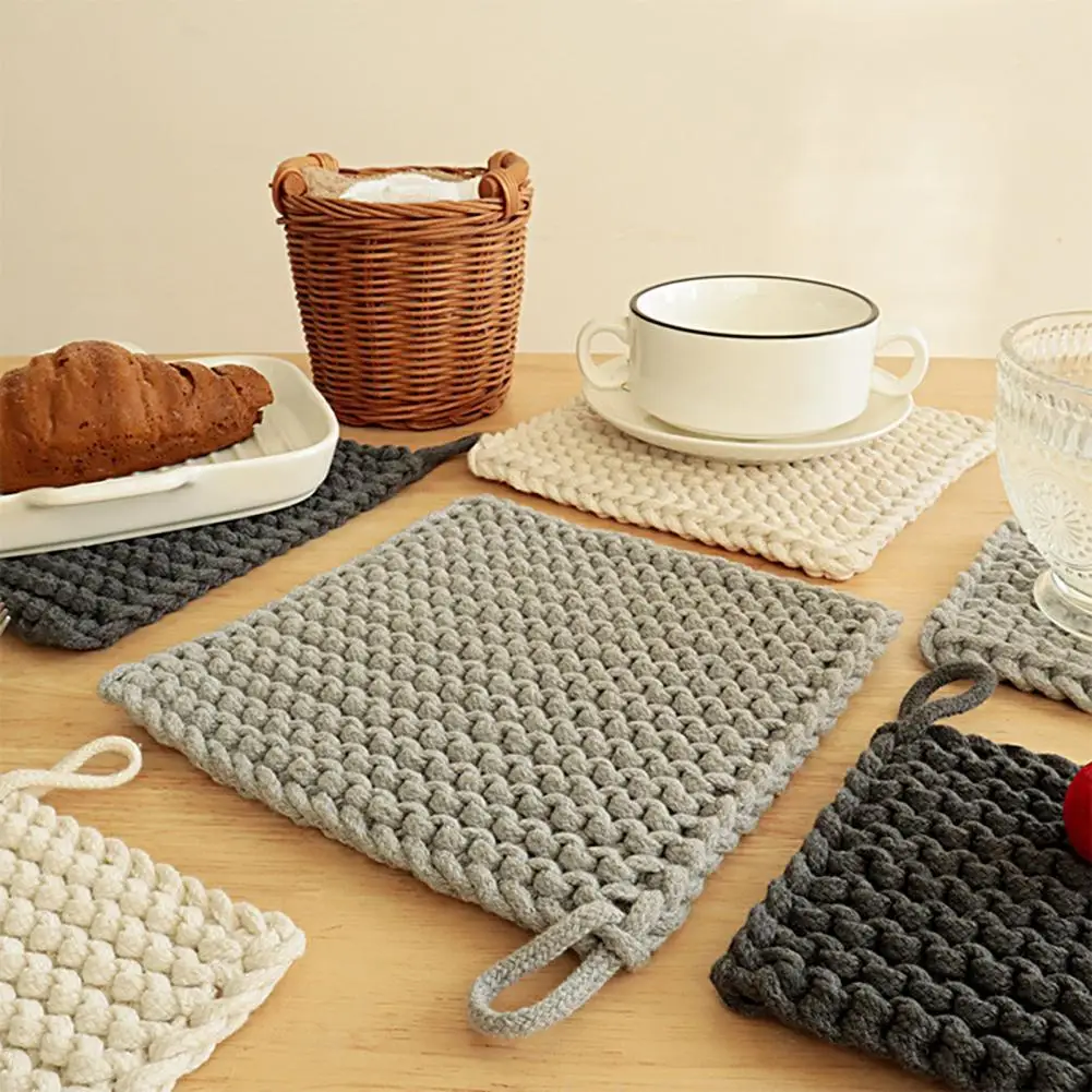 

Square Coaster Super Soft Heat-Resistant Cotton Rope Non-skid Pot Glassware Protective Table Mat Household Supplies